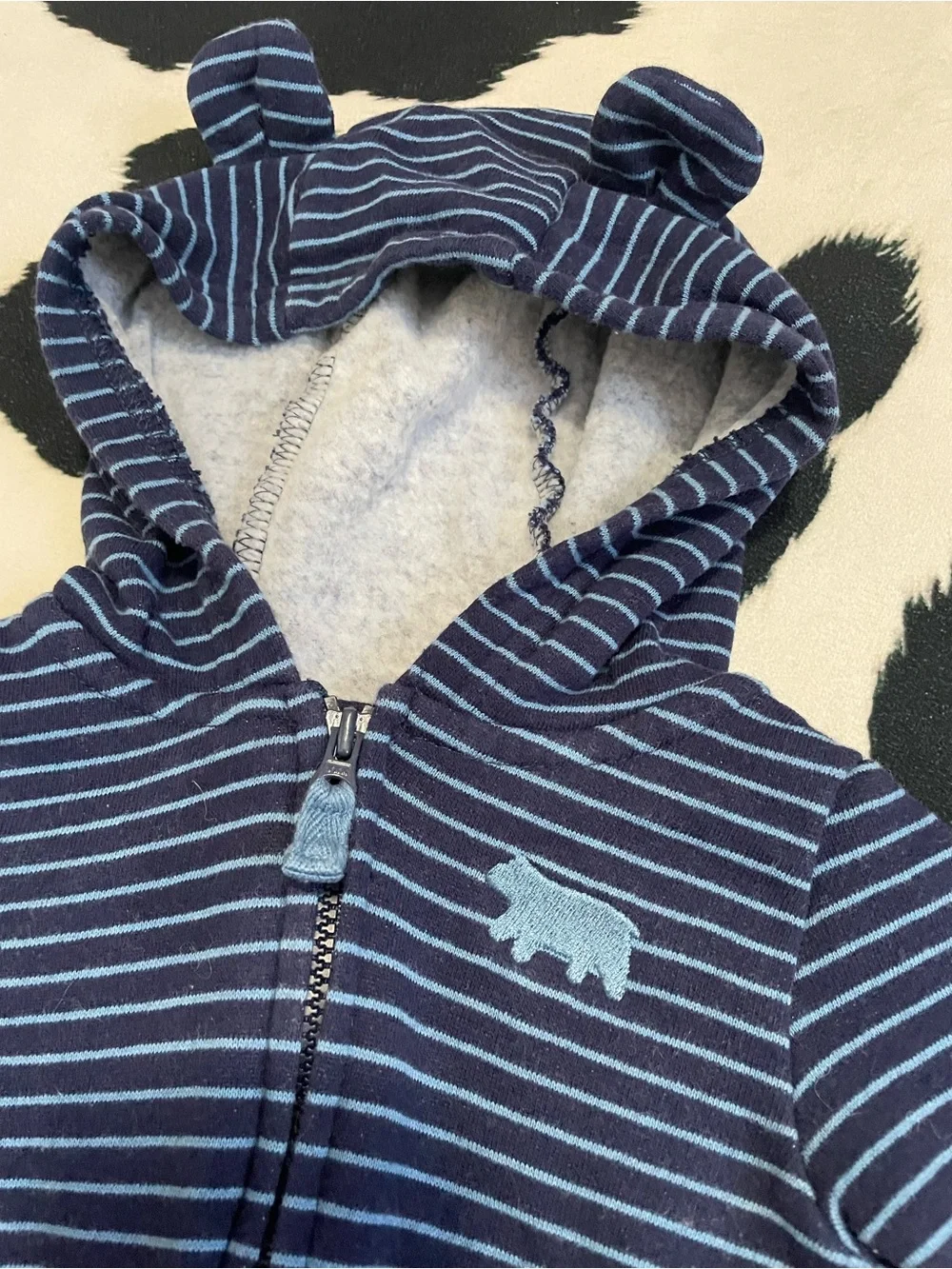 2/$12 Carter's Navy and Light Blue Striped Hooded Footie with Bear